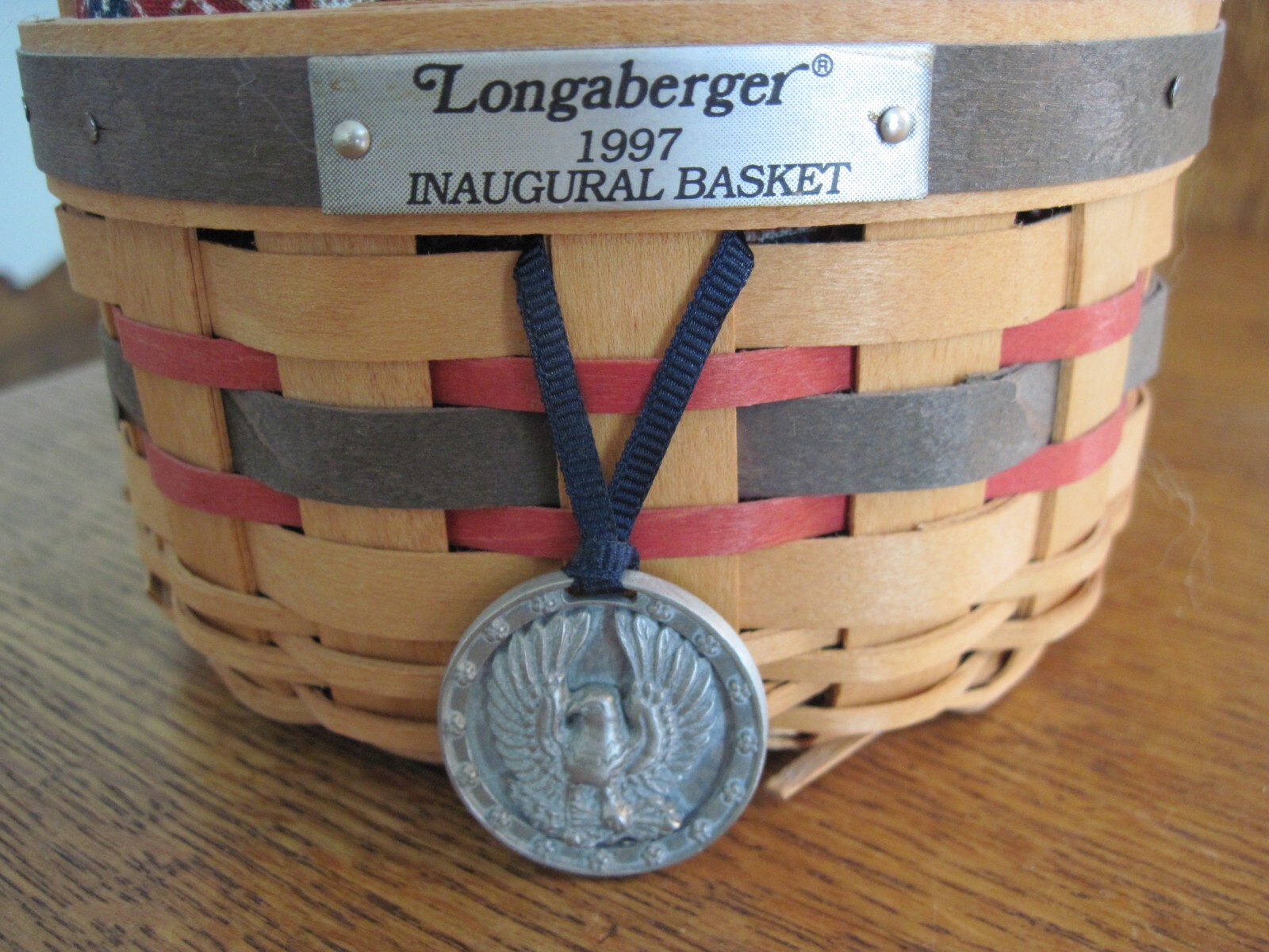 Vintage Small Longaberger 1997 Round Inaugural Basket with Protector Liner & Tag
