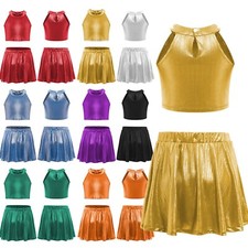 Kids Girls Vest With Skirts Hip Hop Dress Up Training Dancewear Rumba Latin