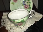 Paragon China Cup & Saucer pale green Multi floral bone England Double Warrant — photo 2