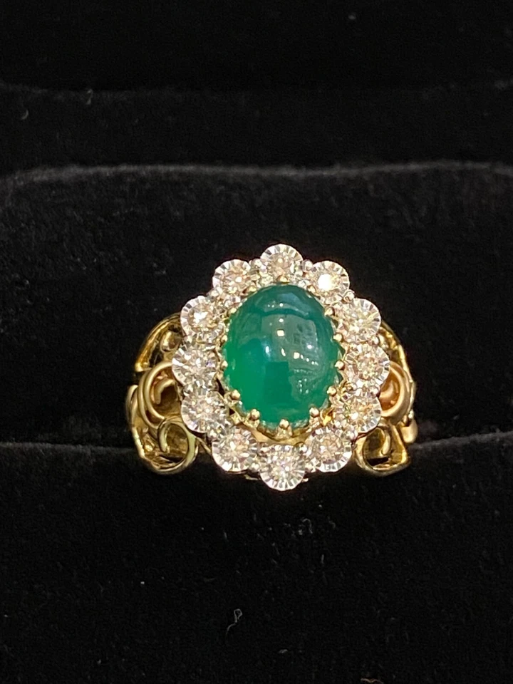 Superbe 3,37 Carats Rond Brillante Couper Diamants Onyx Cocktail Bague En 14K Or - Photo 3/4