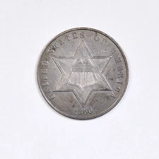 1860 THREE CENT SILVER ~ NICE PASTEL TONED CHOICE UNCIRCULATED!