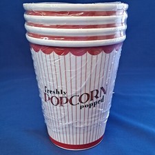 NEW Lot 4 POPCORN TUBS Plastic Bowls Buckets Freshly Popped pop corn Retro Red