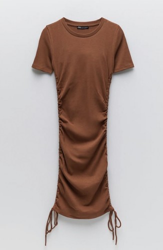 ZARA WOMAN RUCHED RIBBED DRESS WITH 