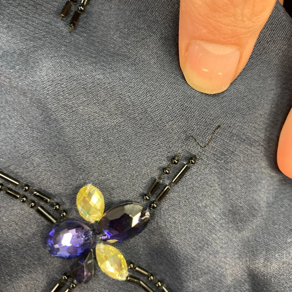 Vestido Carolina Herrera Mujer US 6 Azul Seda Cuentas Forrado Formal Cóctel A3807 Foto 4 de 4