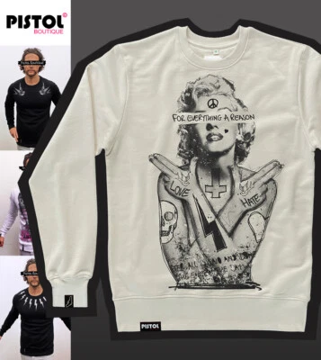 Pistol Boutique Sweatshirt Beige à Col Ras Du Cou Marilyn Monroe Crâne - Photo 1/4