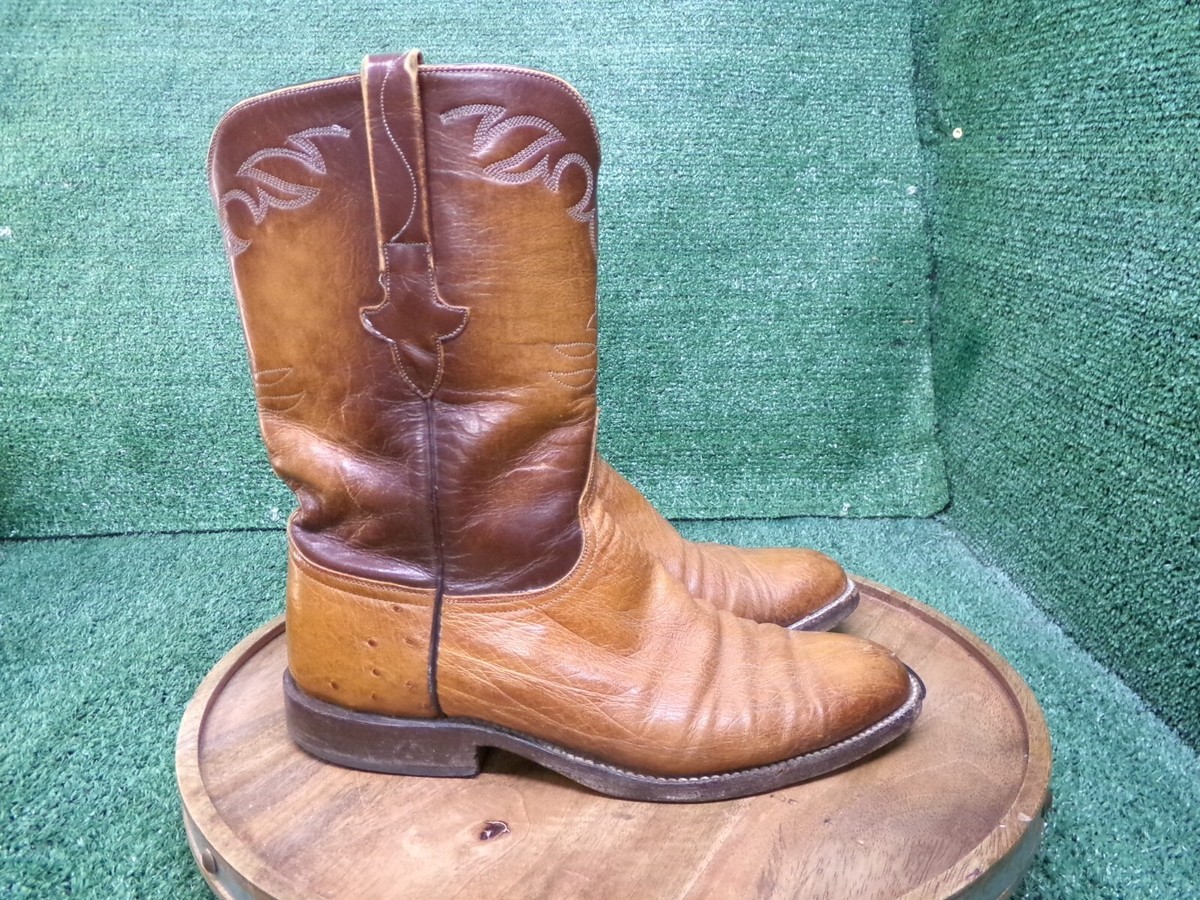 Lucchese Mens Kennedy Roper Boots Brown Round Toe Smooth Ostrich