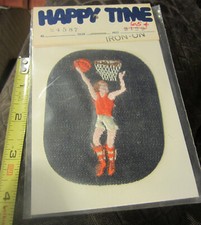 1 ad basketball player large denim iron on patch,dunking,Happy Time VTG new