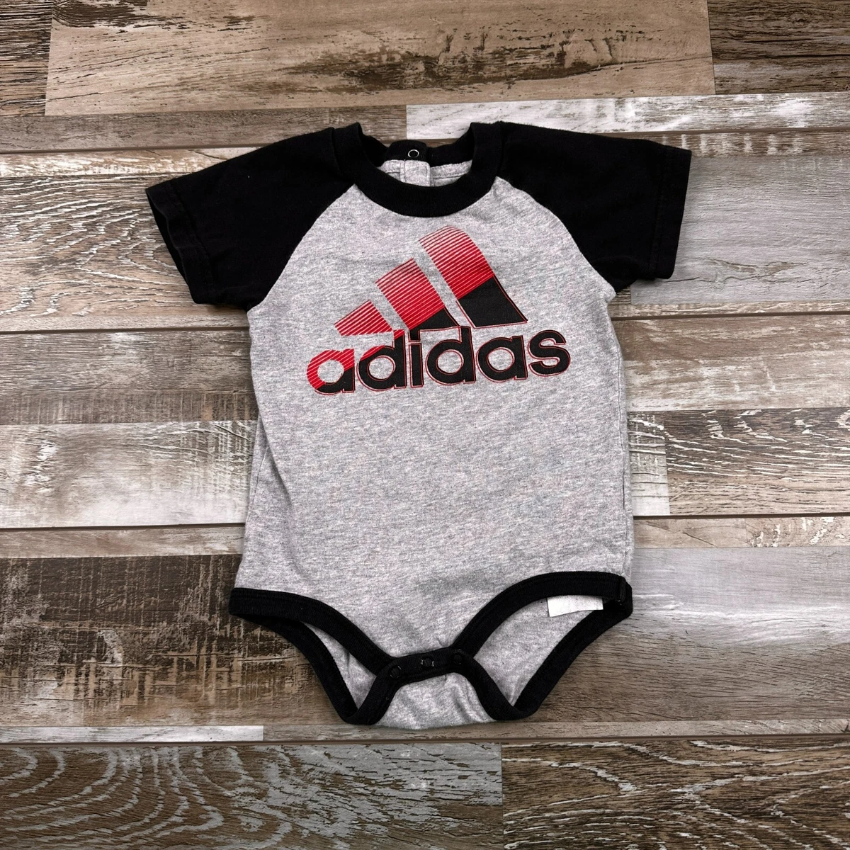 Baby Adidas one piece 12 month gray black red logo