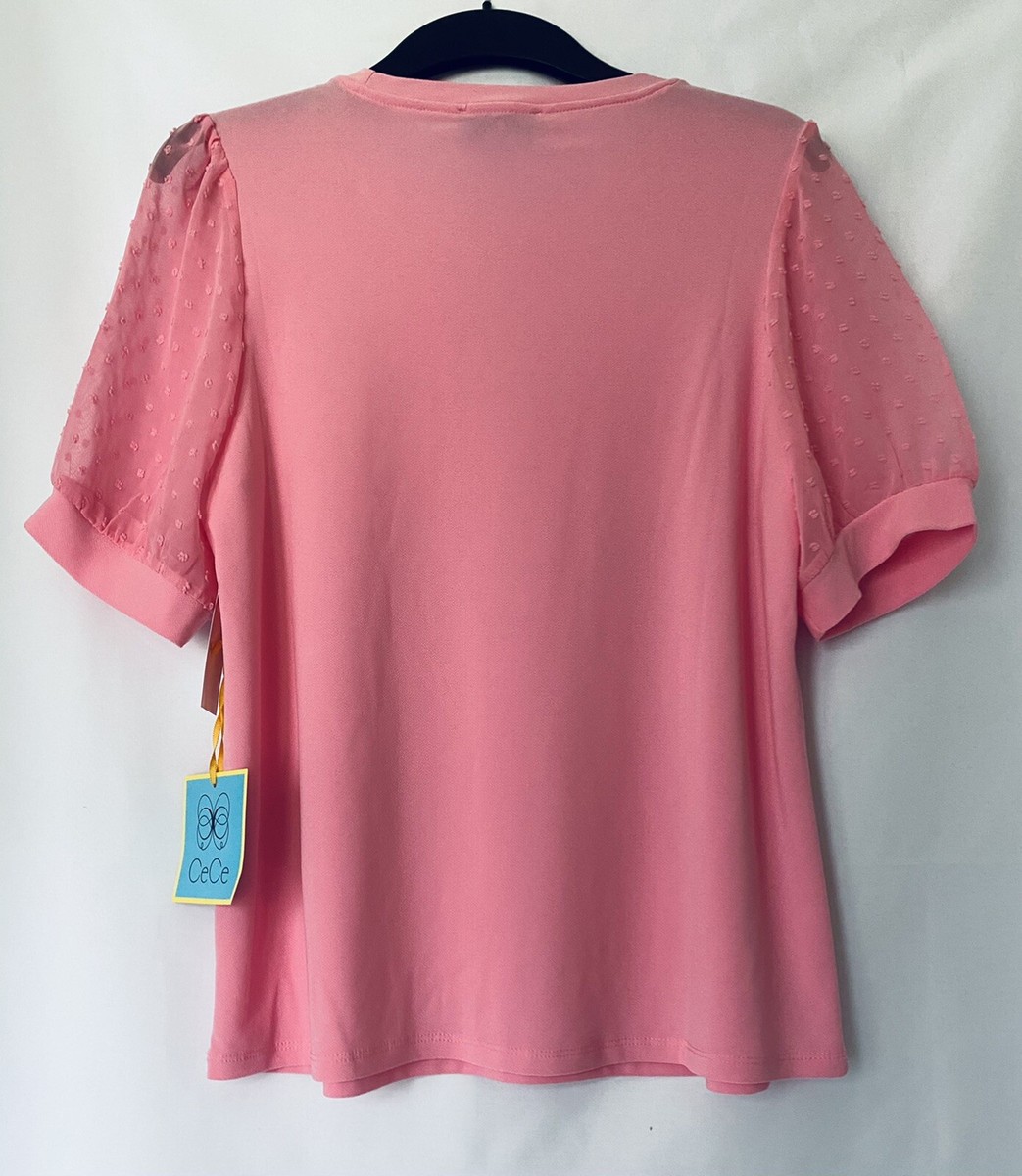 cece puff sleeve mixed media top