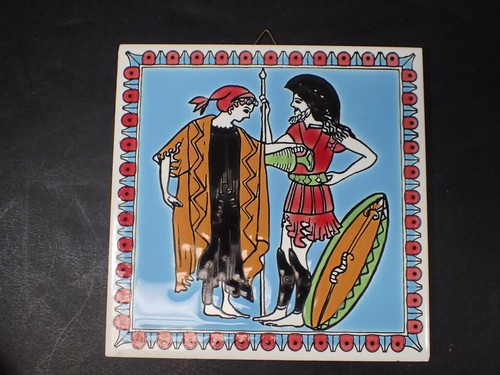 vintage ceramic 6" Tile - GREEK Motif nice colors - Picture 2 of 5
