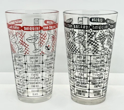 Pair of Vintage Federal Glass 12oz Cocktail Recipe Glass Tumblers