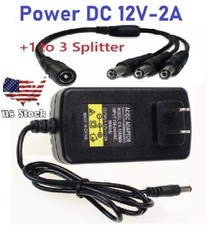 12V 2A AC / DC Power Supply Adapter for 100V-240V 50/60Hz Adapter 1to3 Splitter