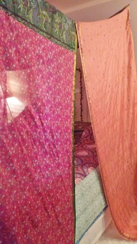 Indian Vintage Handmade Hippie Sari Silk Bed Canopy Curtain Drapes Room Canopy - Picture 6 of 8
