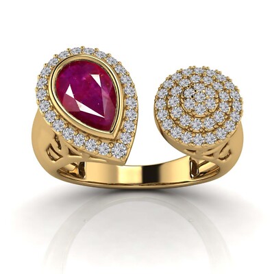 Offener Halo-Verlobungsring 1,37 kt Lab Created rosa Rubin & echter Diamant 14 K Gold