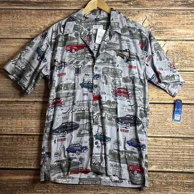 David Carey Ford Shirt Mens Medium Mercury Vintage Cars Camp Hawaiian Button Up