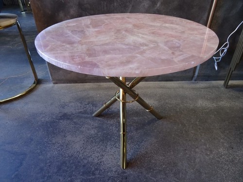 36" Round Elegant Rose Quartz Centerpieces Coffee Table Luxury Quartz Rooms Deco - Picture 6 of 8