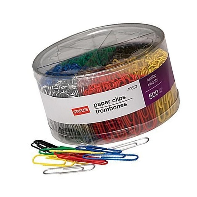 Clips Staples Jumbo Vinyl Coated Paper Clips Smooth 500tub eBay