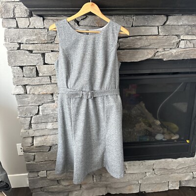 NWT Ann Taylor Fit Flare Dress Gray Size 12 Sleeveless Belted Business Lined