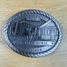 The American Farm Pewter Belt Buckle VINTAGE 1987 Rural Builder Limited Edition