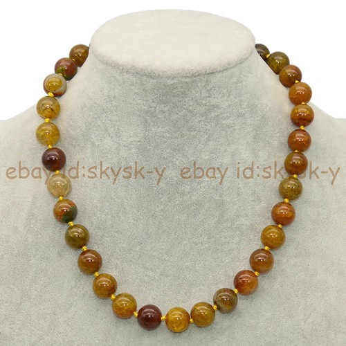 Natural Yellow Dragon Veins Agate 8/10/12mm Round Gems Beaded Necklace 16-48" - Picture 2 of 8