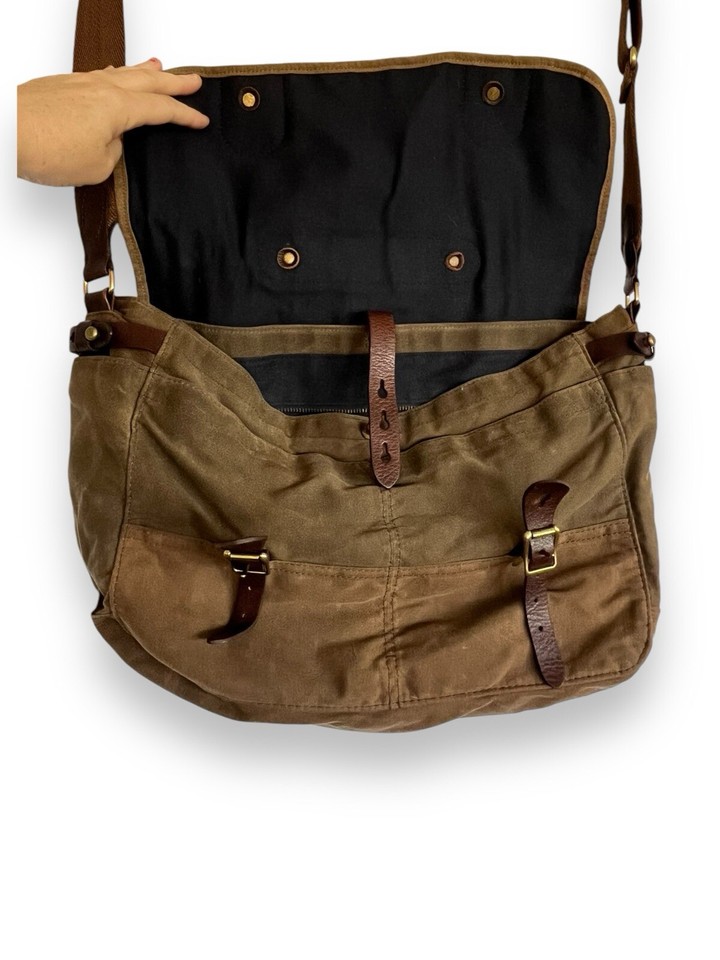 J. Crew Abingdon Messenger Bag Canvas & Leather Crossbody Green Brown