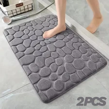 2PC Super Water Absorbent Soft Memory Foam Bath Mat Non-Slip Bathroom Shower Rug