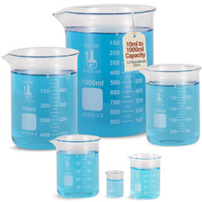 Karter Scientific, 3.3 Boro, Griffin Low Form, Glass Beaker Set - 6 Sizes - 10Ml