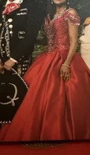 Formal red beaded ball gown