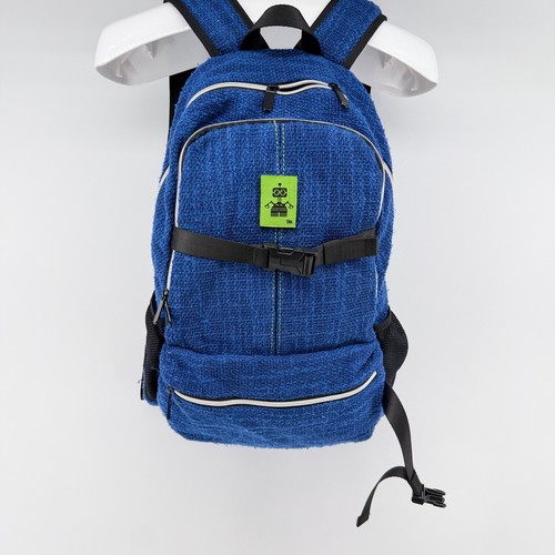 Dime Bags Hemp Blend Backpack Unisex Blue Boho Robot Patch Eco Friendly Bag