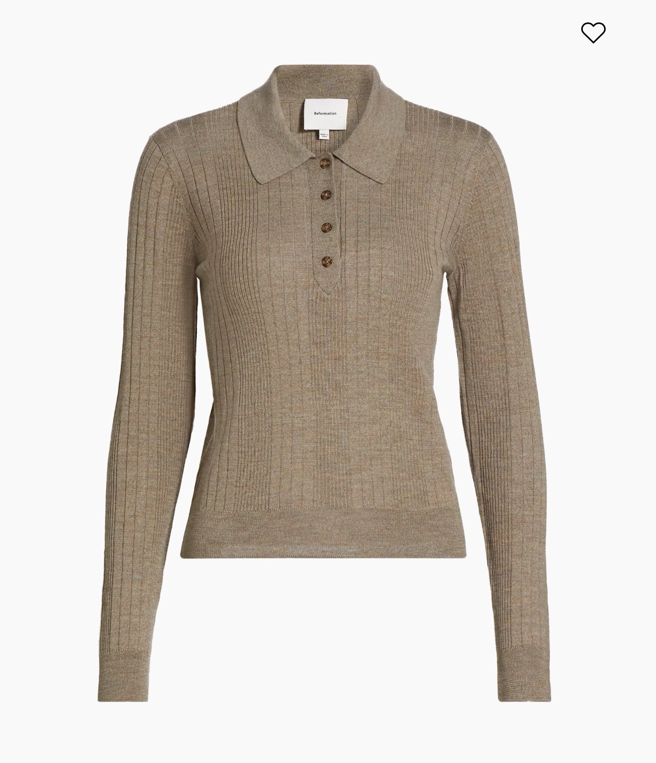 Reformation Women’s Hermia Rib Wool Polo Top in Oatmeal at Nordstrom XS NWT