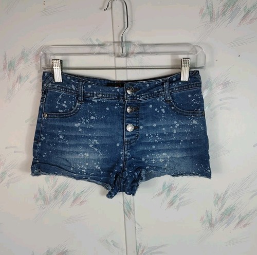 Derek Heart Girl Jean Shorts Button Fly Blue Splatter Print Size 14