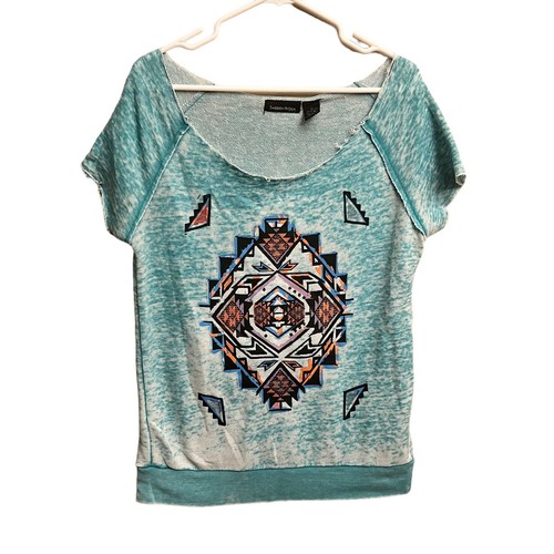 Pullover Project hell aquablau aztekisch Kurzarm Oversize Bluse Gr. XL