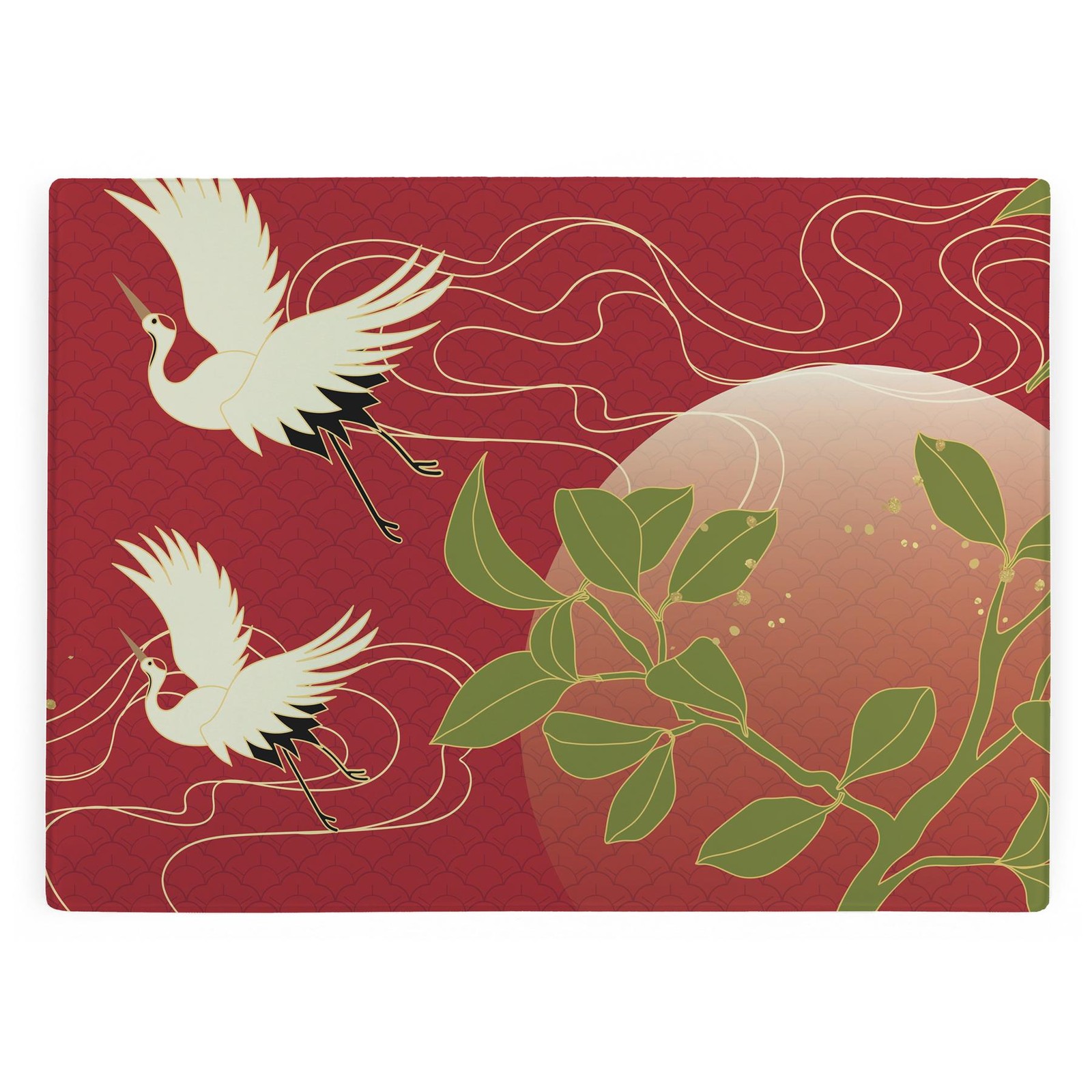 Oriental Cranes Glass Worktop Protector/Chopping Board - Birds Kitchen Gifts
