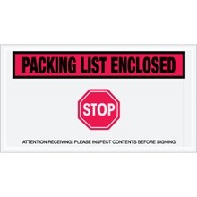 5 1/2 x 10" Red "Packing List Enclosed - Stop" Envelopes-1000 per Case