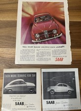 Lot of 3 Vintage Original Saab Advertisements...