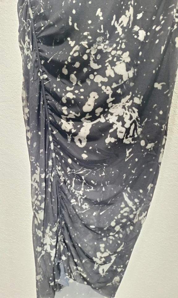 Vestido AllSaints Nora Portland Ajustado Midi Acanalado Negro Gris EE. UU. Talla 8/ UK12/EU40 Foto 4 de 4