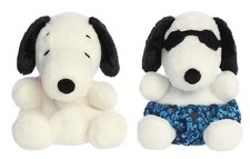 2 Piece Aurora Peanuts Palm Pal Plush Bundle, Snoopy and Surfer Snoopy, 5"