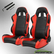 JBM Black Main Side Red Carbon Fiber Style Leather Left/Right Racing Seats