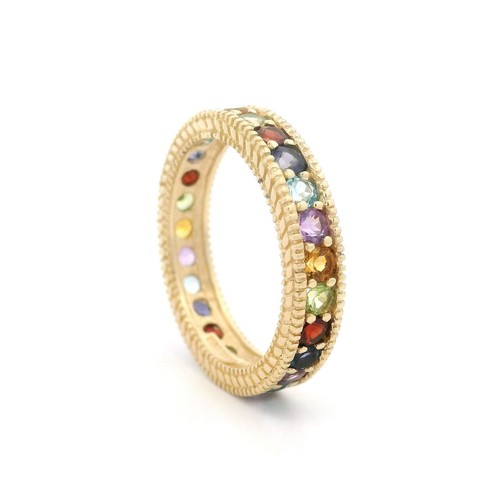 10k Yellow Gold Rainbow Colorful Stone w/ Milgrain Wheat Work Eternity ...