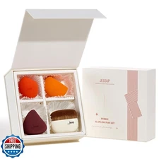 Jessup Foundation Brush with Makeup Sponge Set, 1pc Flat Top Kabu