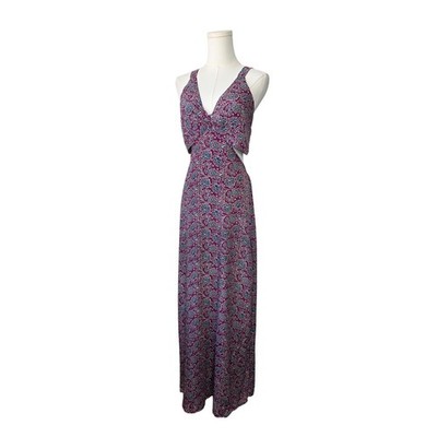 KARMA HIGHWAY Purple-Teal Floral Cut Out Waist Maxi Dress