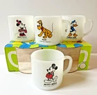 Vntg Walt Disney Mickey Minnie Donald Pluto Milk Glass Federal Mugs MINT Boxed
