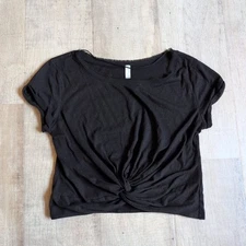 Free People Movement Run In The Sun Solid Tee Twist Front Crop Top Black L