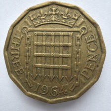 1964 Queen Elizabeth II Brass Threepence Coin