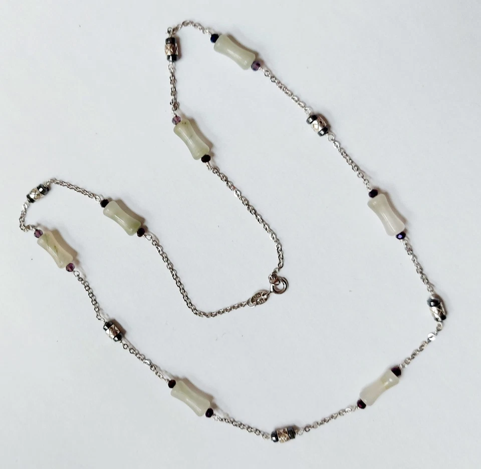 collana da uomo e unisex in argento 925 con cilindro di giada, ematite e cristal - Immagine 2 di 4