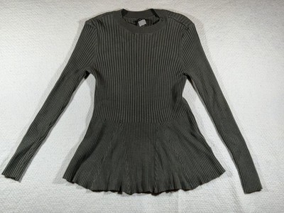 Venus Ribbed Sweater Womens Medium Peplum Minimalist Cottagecore Olive