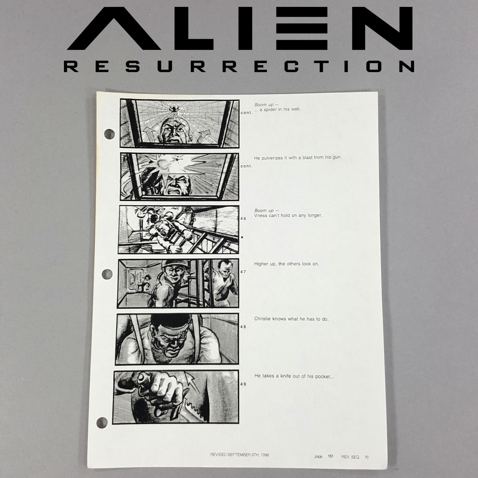 Alien: Resurrection - Production Used Storyboard, Crew Climbs Ladder, Movie Prop