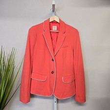 Gap The Academy Blazer Coral Pink White Piping Textured Cotton Jacket Size 2