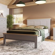 4ft6 Bedframe Painted Dove Grey Frame Oak Top Wood Slats