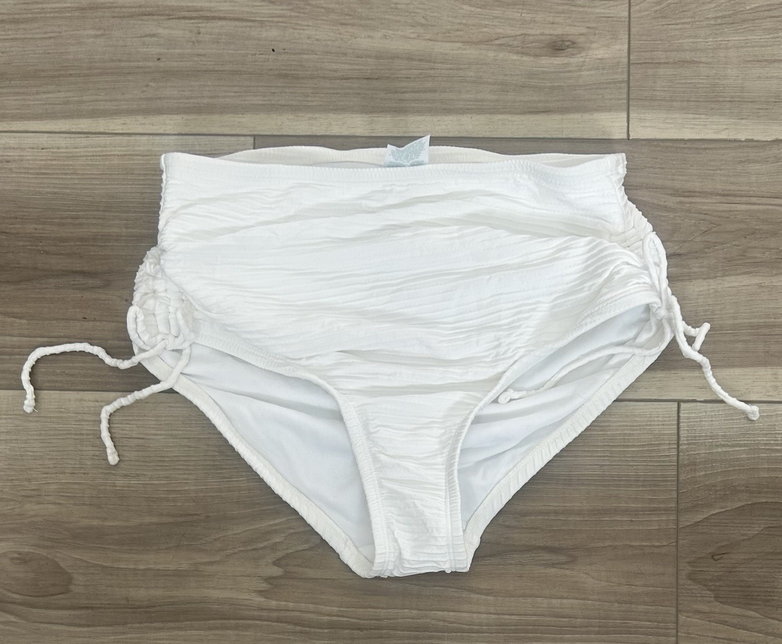 Kona Sol Women's High-Waisted Stretch Adjustable White Bikini Bottom M
